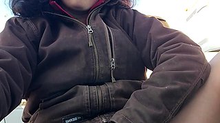 Farm girl gets off outside