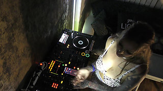 No panties big tits big ass DJane shows her pussy while playing music and dancing