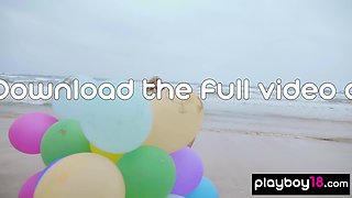 Italian MILF blondie plays with balloons