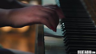 Lusty teenager lesbian fucks babe on piano
