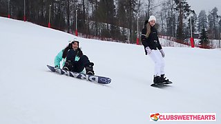 Club Sweethearts invites 18yo Alice and 18yo Amelia to pussy play and snowboarding fun