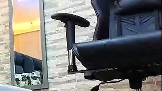 Busty curly brunette with big boobs fucks on couch