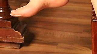 Gold Sandals Dangling Tease - Bare Soles in Focus