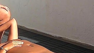 Cumming in girlfriend's mouth while she is sunbathing