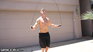 Beefy Jesse Brooks Jerks off Outside Poolside