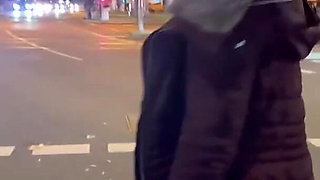 Public Walk and Flashing in Lingerie and Stockings