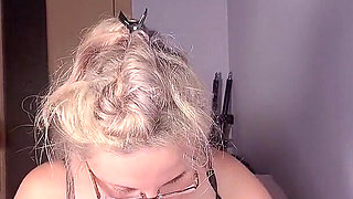 Gooning Edging Hell with Big Lips, Thick Eyeglasses and Long Red Nails Dildo in Hands Between Tits