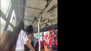 Public bus masturbation by a latina gal with squirting wet pussy.