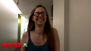 My girlfriend - nerdy babe Tali Dova shows off her Hairy Pussy and drinks jizz in her steamy motel debut