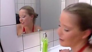 Lady in Red gets her ass fucked in Toilet. Swallow