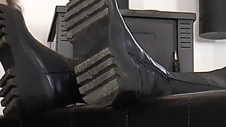 Mistress Cassy's Dirty Boots Are Cleaned by the Slave's Tongue