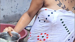 First Time Secretly Caught Village Stepsister Bathing