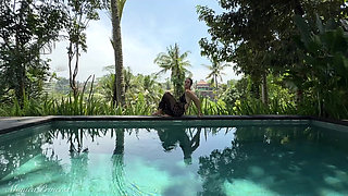 Teasing in See-thru Dress Outdoor at the Pool, Strip