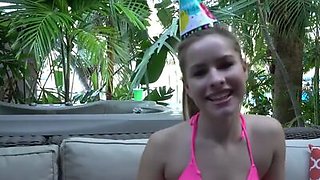 Blonde Teen Lilly Ford Fucks Outdoors to Celebrate Older Man's Birthday!