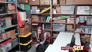 shoplifter skylar snow is being watched by her mom while she is fucked by a security guard