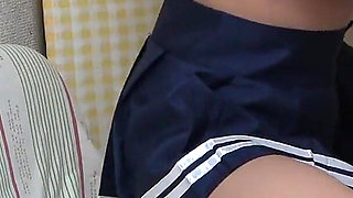 Girls Only Apartment in Japan Big Boobs Legs Thong Panties in Apron-style Mini Student Uniform Observed From Under the Desk