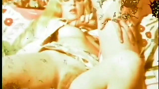 Blonde vintage MILF sucks and takes cock in her hairy beaver (No audio but music)