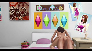The Blissful Simmers_Stepdad wakes teen stepdaughter up to help him cum