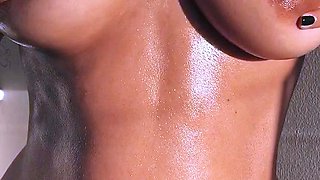 Glamour babe with big boobs masturbates in lingerie