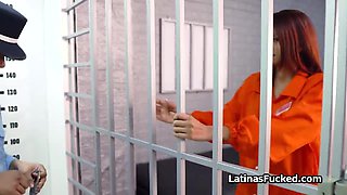 Screwing juicy Hispanic inmates vagina through prison bars