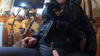 Milfycalla- a Lot of Cum on My Black Down Jacket and Black Leather Leggings 216