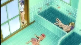 Horny anime girls rubbing sex holes in bathroom