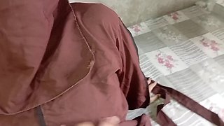 Intense POV with curvy hijab wife in hotel room