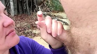 Public Blowjob by a Stunning Brunette MILF Who Swallows