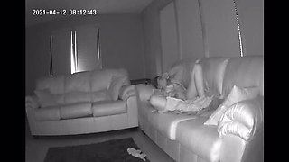 Hot MILF Caught Fingering Herself on Couch - Hidden Cam Spy POV