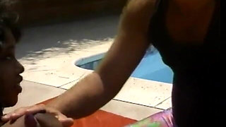 Ebony Chick Ebony Ayes Likes When Her Lover Busts a Nut on Her Sunglasses After Outdoor Poolside Fucking