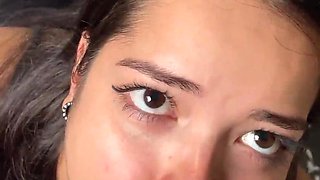 Cute and Submissive Girlfriend Giving a Deep and Sloppy Blowjob to a Big Dick