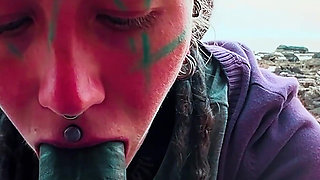 Public Blowjob and Big Load of Cum on Face