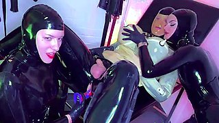 Humiliation femdom threesome with milf mistresses in latex