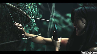 Asian Japanese Girl Emiri Momota Gets Trapped in the Woods - Vines Bondage Creampie