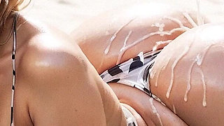 Hot Blonde Hard Sex in Beach, Curvy Woman with Big Tits Sucking Big Dick, Slave Woman