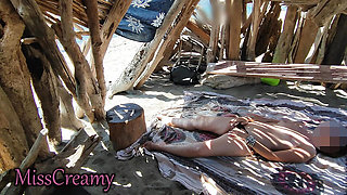 Public Masturbation on the Beach - She Gets Caught and Fucked