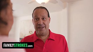 Step-father realizes that his daughter-in-law is using a magical bum plug to mesmerize him - familystrokes