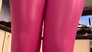 Pink Leather Leggings & Cameltoe Tease in the Kitchen