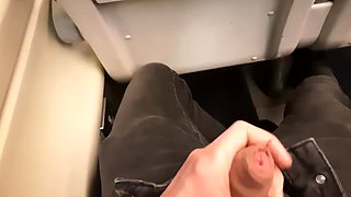 Horny dude was masturbating on the train with a help of some girl POV