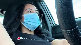 Amateur busty brunette masturbates and does hand job