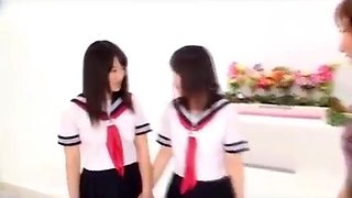 4 Scenes of Petite Japanese Teen Schoolgirls Duos Fucking Hard