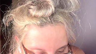 Cuckold Private Cam Worship - Goddess in Thick Eyeglasses, Wet Lips and Tongue Deep-throating Dildo While Teasing Tits for Cuck