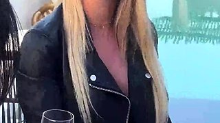StrapOn Lesbian with big boobs fucks her blonde sexy GF