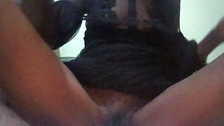 Solo orgasms while wearing black Nightie wear.