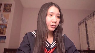 Cute Asian schoolgirl Alize Zaide has a solo adventure with a mature stud