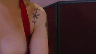 Hot babe dominates wild BDSM with two guys
