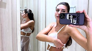 Sultry housewife films herself trying on sexy lingerie