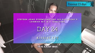 Day 24 - POV 3some! Step Son Caught GF and Step Mom Kissing and Fucks in Hot Threesome FFM Sex