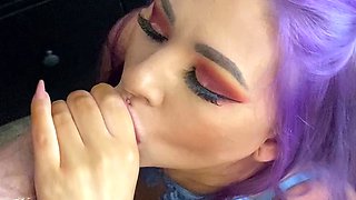 Public blowjob from an amateur brunette babe in POV video