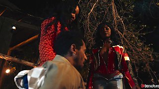 Sexy black August Skye hot threesome sex